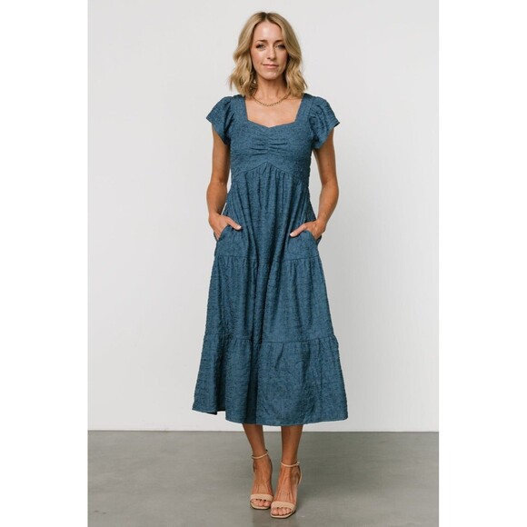 Baltic Born Dresses & Skirts - NWT Baltic Born Kesler Midi Dress Blue Size L Sweatheart Neckline Flutter Sleeve